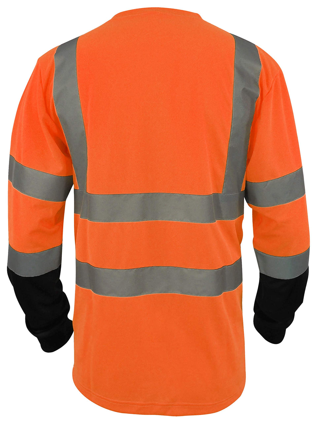L&M Hi Vis Class 3 T Shirt Reflective Safety Lime Orange Short Long Sleeve HIGH Visibility, Black Bottom (Orange_L, Large)