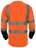 L&M Hi Vis Class 3 T Shirt Reflective Safety Lime Orange Short Long Sleeve HIGH Visibility, Black Bottom (Orange_L, Large)