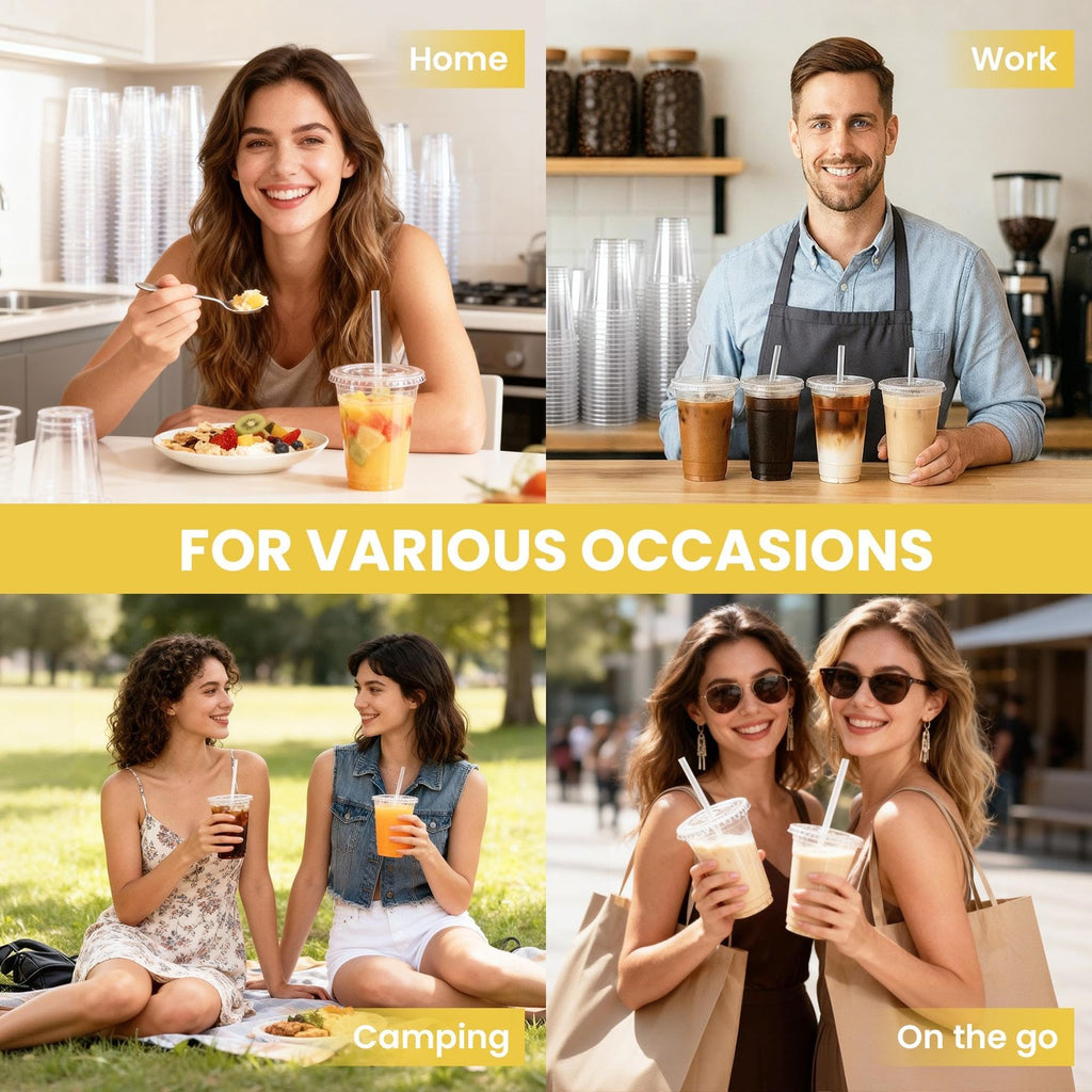 100 Pack 16 oz Plastic Cups with Lids and Straws, Clear Disposable Plastic Cups, Heavy Duty Iced Coffee Cups with Leak-Resistant Lids, Cold Drink Cups for Juice, Coffee and Milk Tea & Party To Go