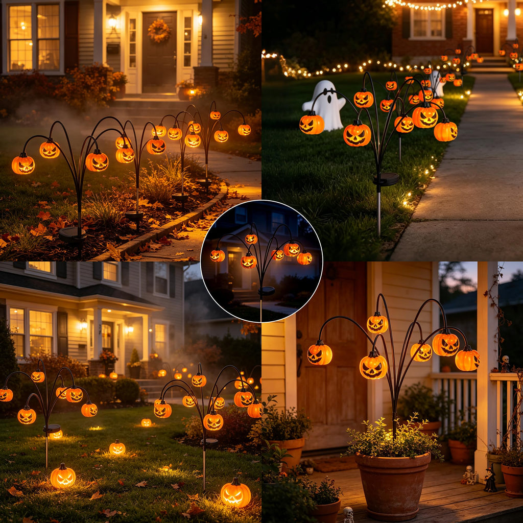 2 Pack Solar Halloween Lights Outdoor Decorations, Fall Pumpkin Lanterns