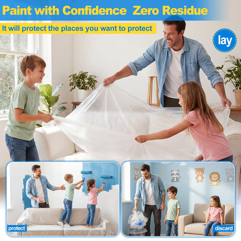Ceydoew 6 Pack Plastic Drop Cloths for Painting 9x12ft - Disposable Premium Plastic Tarp for Painting, Lightweight Drop Cloth for Painting for Furniture & Floor Protection