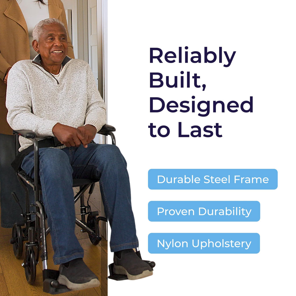 Drive Medical Lightweight Folding Transport Wheelchair - Reliable Mobility Support - Durable Steel Frame - Swing-Away Footrests - Compact Travel Design - Silver