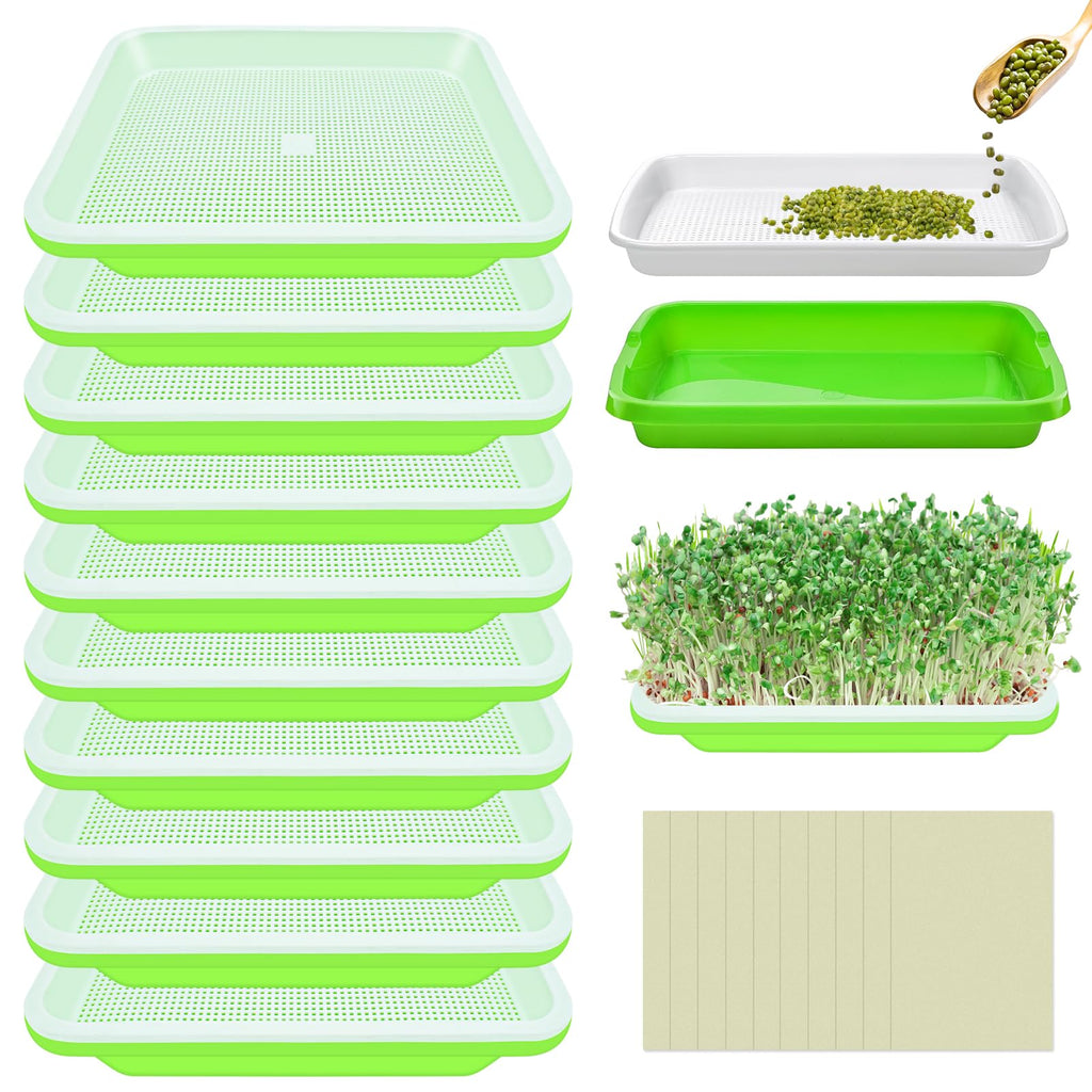 Legigo 10 Pack Seed Sprouter Trays- Soil-Free Cultivation Germination Tray, BPA Free Nursery Tray with Planting Paper for Indoors or Outdoors Sprouting Seeds, Grow Grass, Beans (Without Lids)