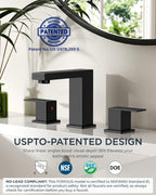 FORIOUS Black Bathroom Faucet 3 Hole, Matte Black Bathroom Sink Faucet Wide