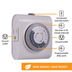 GE 24‑Hour Mechanical Outlet Timer Switch, Dual Grounded Plug‑in Control for Indoor Lighting, Lamps, Christmas Trees, Fans and Small Appliances (4 Pack), 66405
