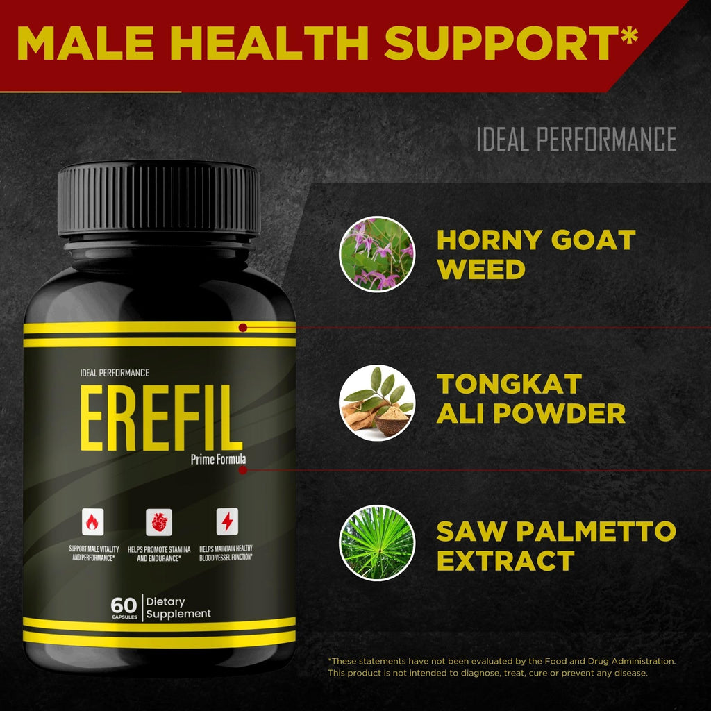 Erefil Supplement Capsules, Advanced Erefil Natural Pills - Maximum Strength, All Natural Performance, Stamina and Energy Support, Ere Fil Overall Health and Wellness Support Reviews (3 Pack)