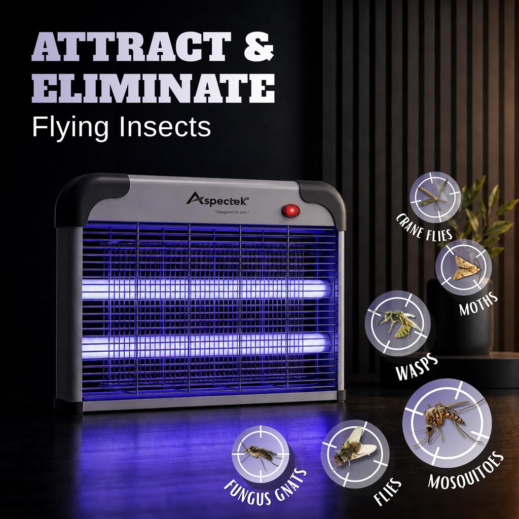 ASPECTEK Electric Bug Zapper, 20W UV Bulbs, Fly, Mosquito, Gnat and Moth Control, Indoor and Covered Outdoor Use for Home, Garage, Patio and Farm, Includes 2 Replacement Bulbs