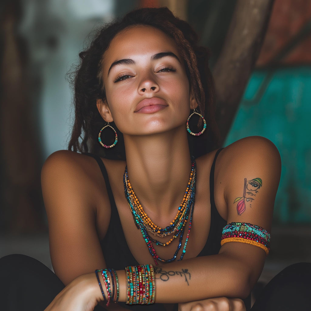 SPUNKYsoul presents "Zura" Bohemian Multi-Colored Cube Beaded Hoop Earrings for Women (Teal/Red/Cube)
