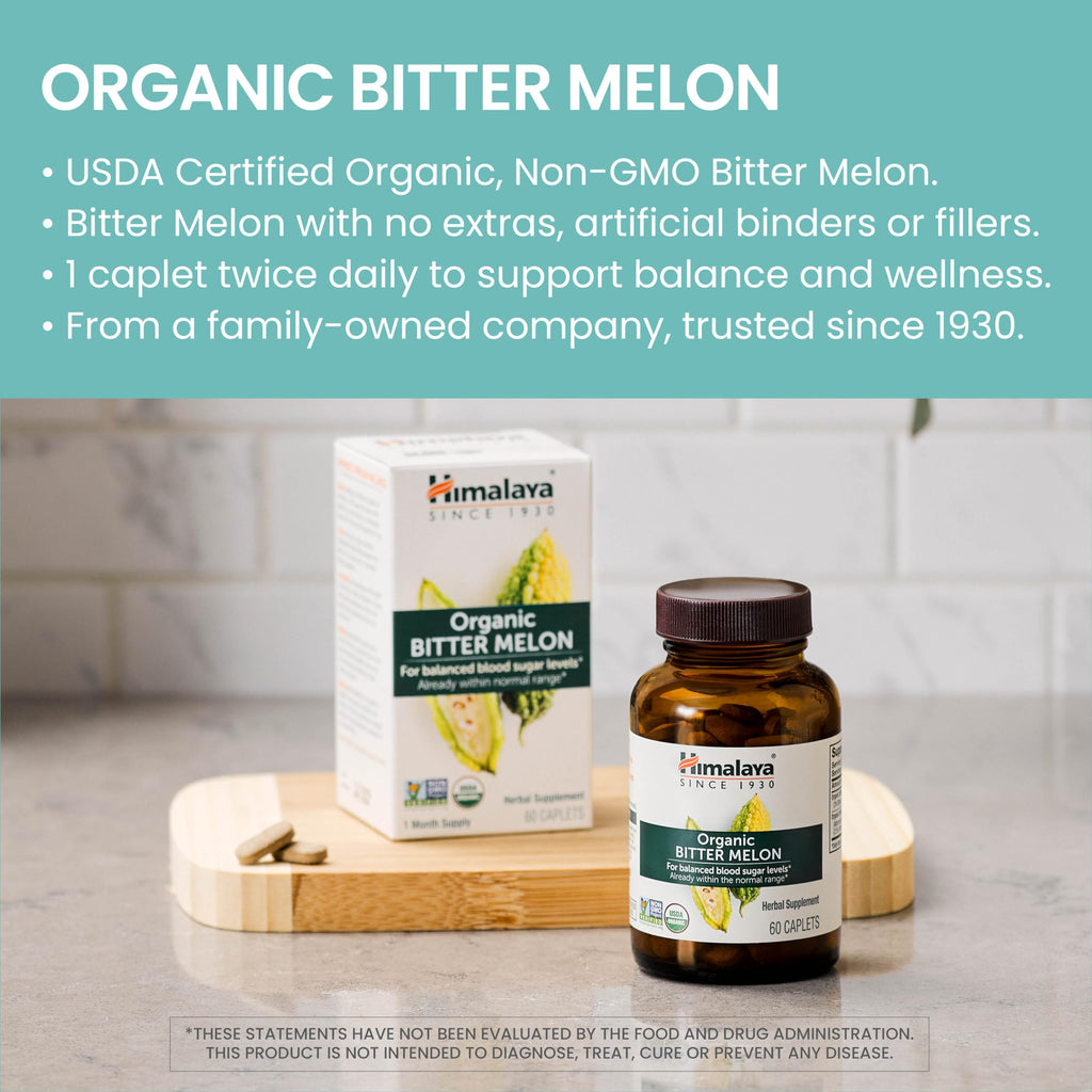 Himalaya Organic Bitter Melon - Herbal Glucose Metabolism Support - USDA Organic, Non-GMO, Vegan, Gluten Free, Additive Free, 660 mg, 60 Caplets