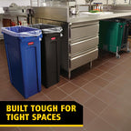 Rubbermaid Commercial Products Slim Jim Plastic Rectangular Trash/Garbage Can With Venting Channels, 23 Gal, Black, for Kitchen/Office/Workspace