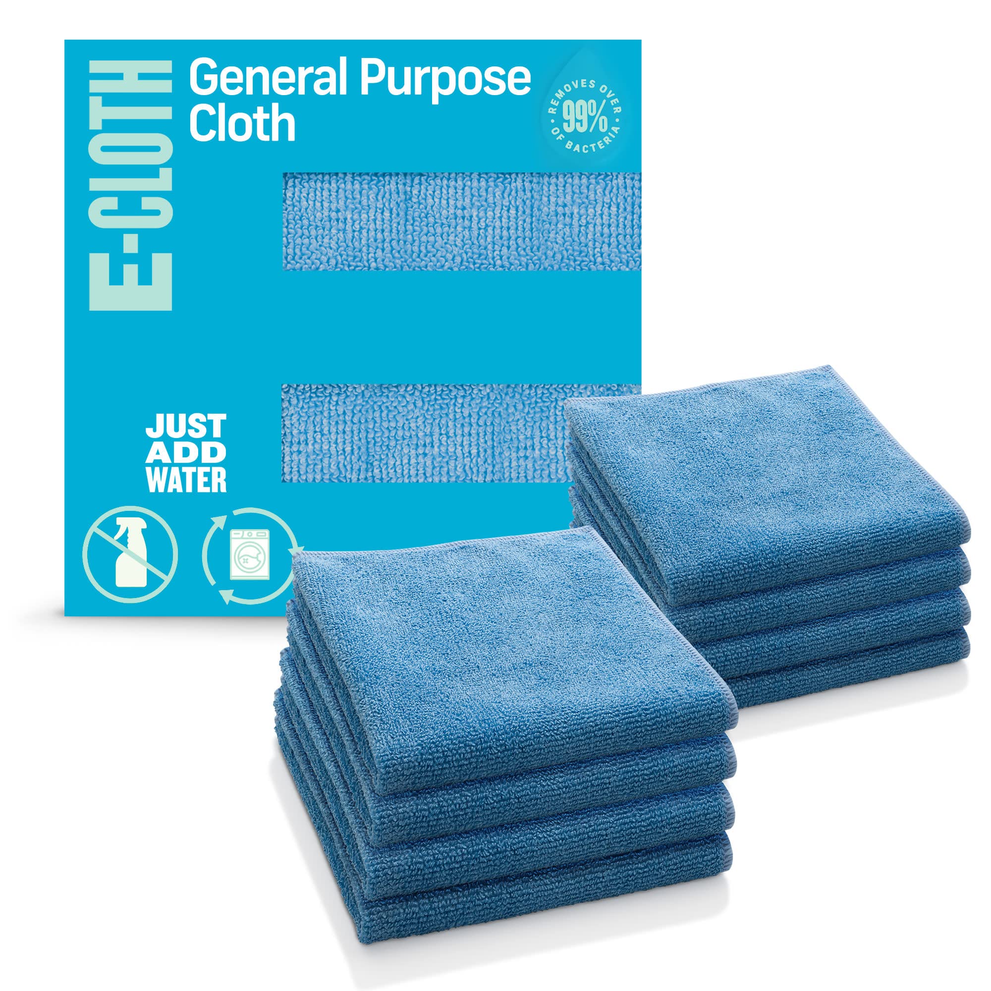 E-Cloth Microfiber Cloth, World's Leading Premium Microfiber Cleaning Cloth, Twice as Durable as Competition, 1 Year Guarantee, Ideal for Kitchen, Countertops, Sinks, and Bathrooms, Blue, 8 Pack