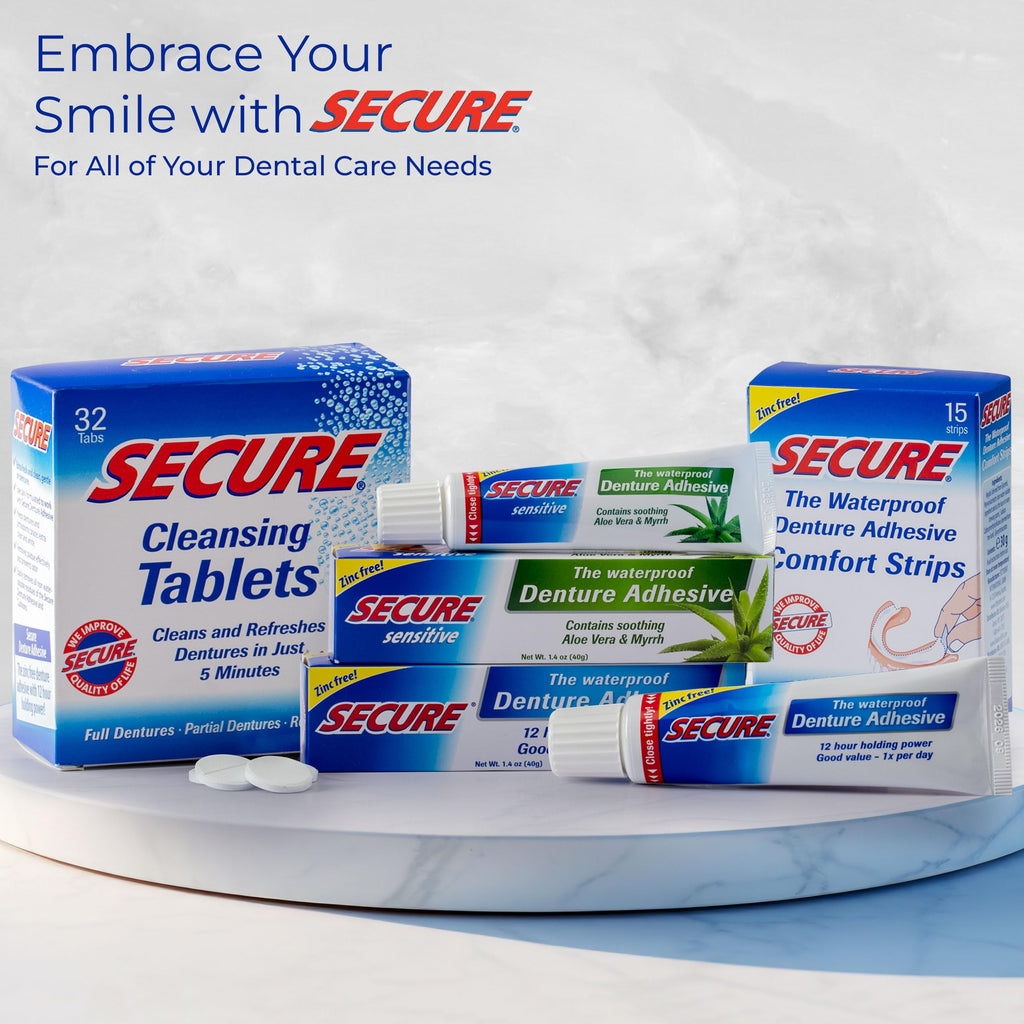 Secure Denture Adhesive Comfort Strips, 15 Strips (Pack of 6)