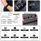 FIRAZIO 10 Pcs Tiger Eye Bracelet For Men 8MM Natural Stone Beads Bracelet Set Stretch Lava Rock Bracelets Adjustable Black Crystal Beaded Bracelet for Men Women Gift