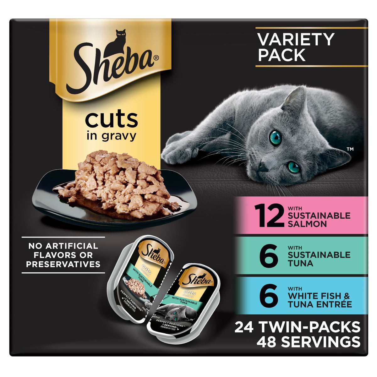 Sheba Perfect Portions Cuts Wet Cat Food, Seafood Multipack, 2.6 oz, 24 ct