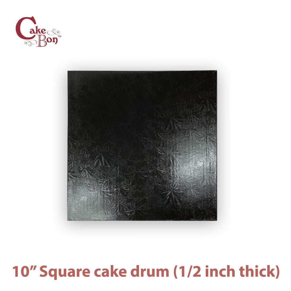 Cakebon Cake Boards Square - Sturdy 1/2 Inch Thick Drums - 10 Inch Professionally Wrapped Edges Black 6-Pack