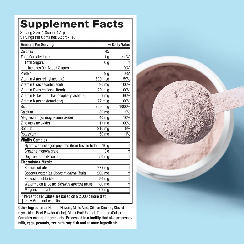 Purely Inspired Collagen and Creatine Powder, Watermelon Strawberry - 10g Collagen & 3g Creatine Builds Lean Muscle - Flavored Drink Mix with Key Electrolytes - Gluten-Free & Zero Sugar