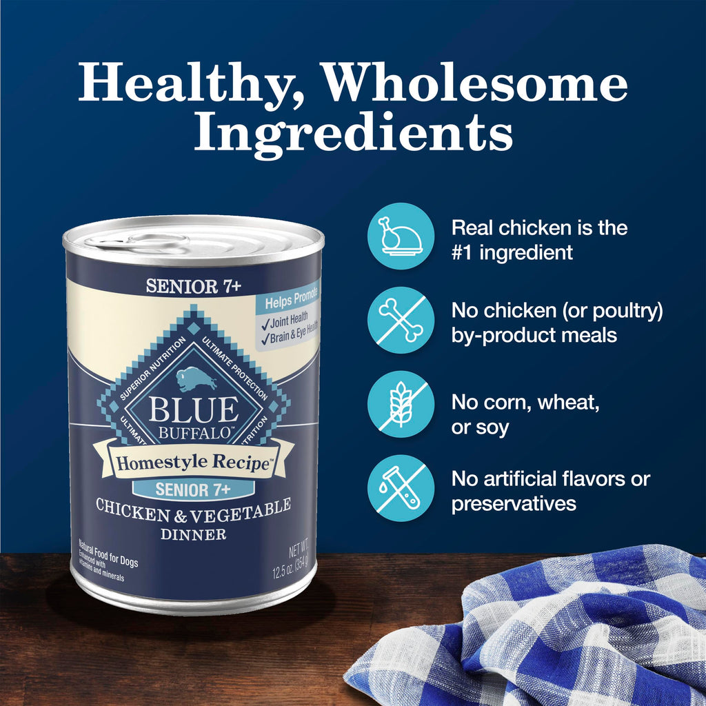 Blue Buffalo Homestyle Recipe Chicken Senior Wet Dog Food, 12.5 oz, 12 ct