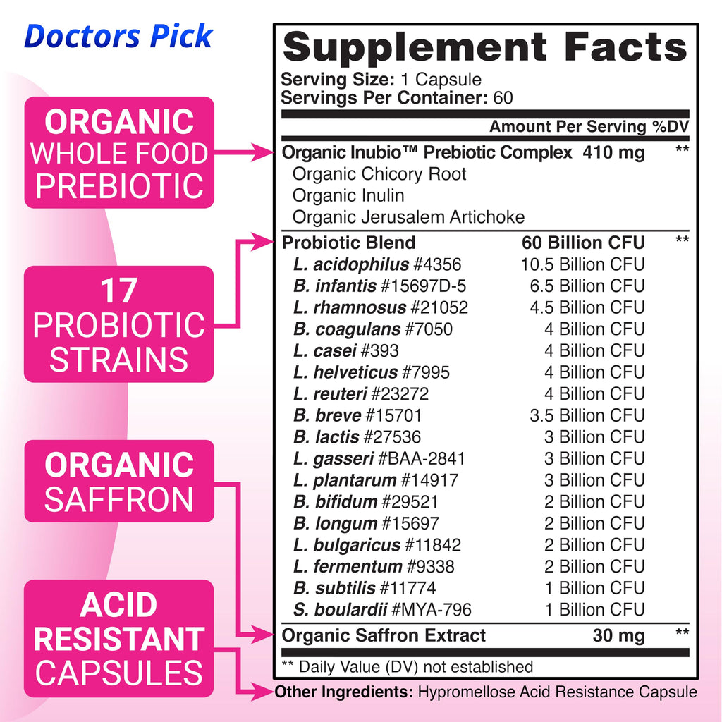 Doctors Pick Fem Pro Probiotics for Women. 17 Clinically Effective Strains for Vaginal, Digestive & Immune Support, Urinary Tract Health, pH Balance and Mood. 60 Veggie Capsules, 2 Month Supply