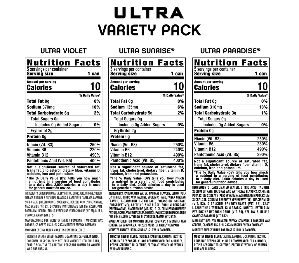 Monster Energy Ultra Variety Pack, POP, Sugar Free Energy Drink, 16 Ounce