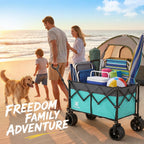 Navatiee 330Lbs Collapsible Folding Wagon, Beach Wagon Cart Heavy Duty Foldable with Big Wheels, Utility Grocery Wagon with 165L Large Capacity for Camping Garden Sports, Light Blue