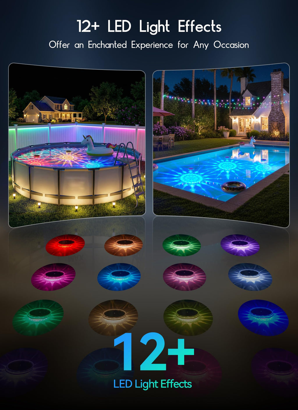 Floating Solar Pool Lights 1 Pack, RGBWW 12 Lighting Modes, 3 Dimming & Timing IP68 Waterproof with Remote Control, Solar Floating Pool Lights for Above Ground Pools Inground Pools Accessories Bathtub