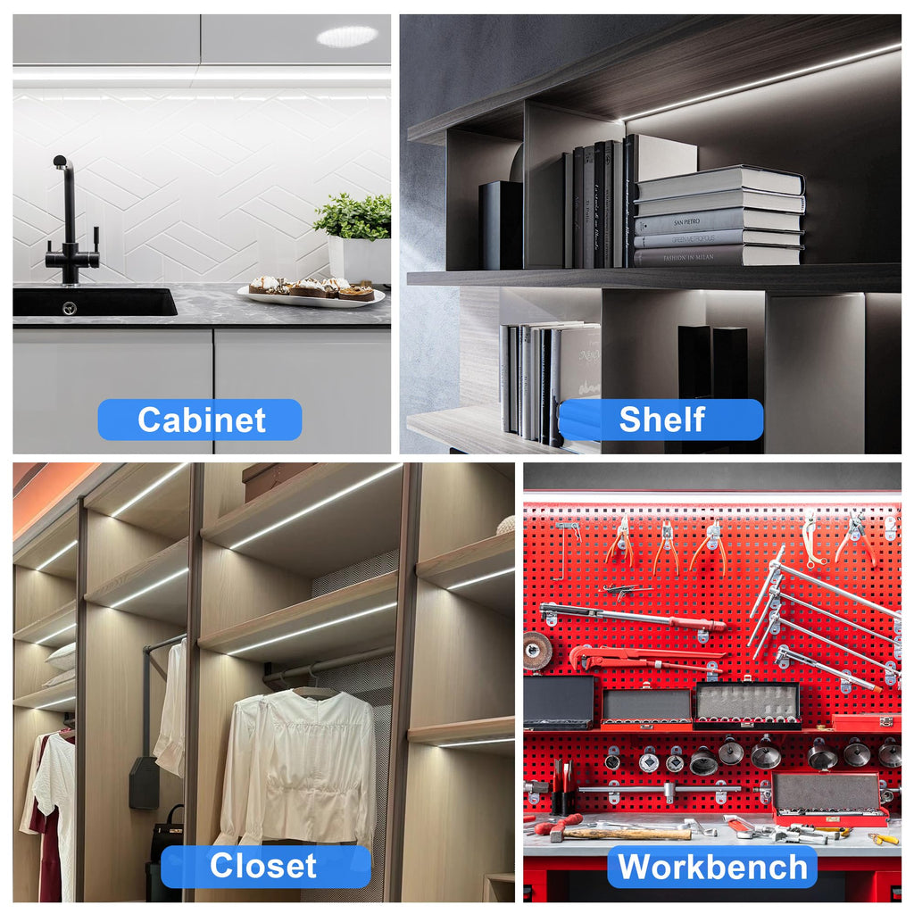 maylit Under Cabinet Strip Lighting Plug in 84in, Ultra Bright Small LED Light Bar, 6000K Cool White, 110V-120V Wired Lights for Kitchen Cabinet, Counter, Workbench, Desk, Closet, Shelf, Indoor