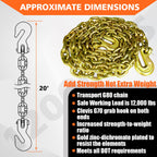 YATOINTO G80 Transport Binder Chain 1/2 Inch x 20 Foot Safety/Binder Chain with Clevis Grab Hooks 12,000 lbs Safe Working Load Logging Chain for Transporting Towing Tie Down Binding Equipment