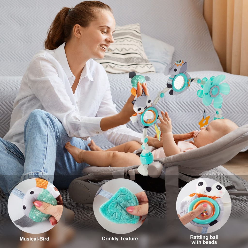 Lynncare Adjustable Arch Bassinet Toys for Infant & Toddlers, Stroller Arch, Baby Crib Toys with Fascinating Hanging for Stimulating Baby’s Senses and Developing Motor Skills