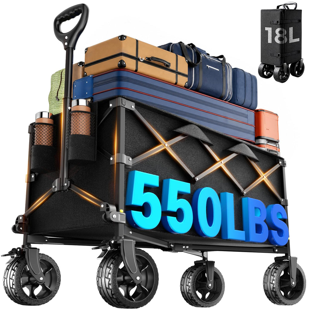 40" Extra Large Collapsible Wagon Cart 550 lbs Capacity Big Wheels Black