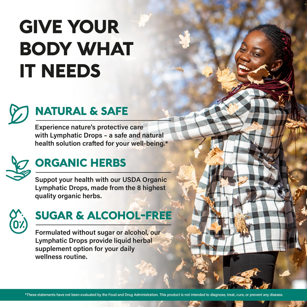USDA Organic Lymphatic Drainage Supplement - Echinacea | Elderberry | Dandelion | Rosehip | Cleavers | Calendula | Burdock - Made in USA - Lymph System Drops - Immune Support, Cleanse & Detox, 2 fl oz