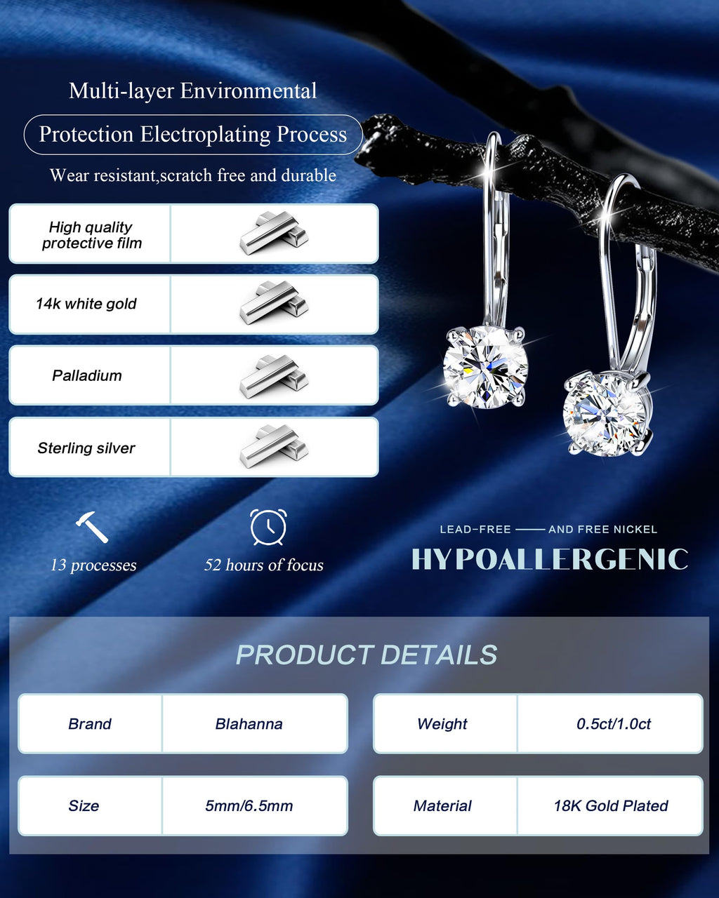 Moissanite Earrings, D Color Sterling Silver Dangle Drop Earrings for Women