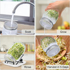 Sprouting Jar, Sprouts Growing kit, Mason Jar for Bean Sprouts Grow, Seed Sprouter Set for Growing Alfalfa, Mung Bea