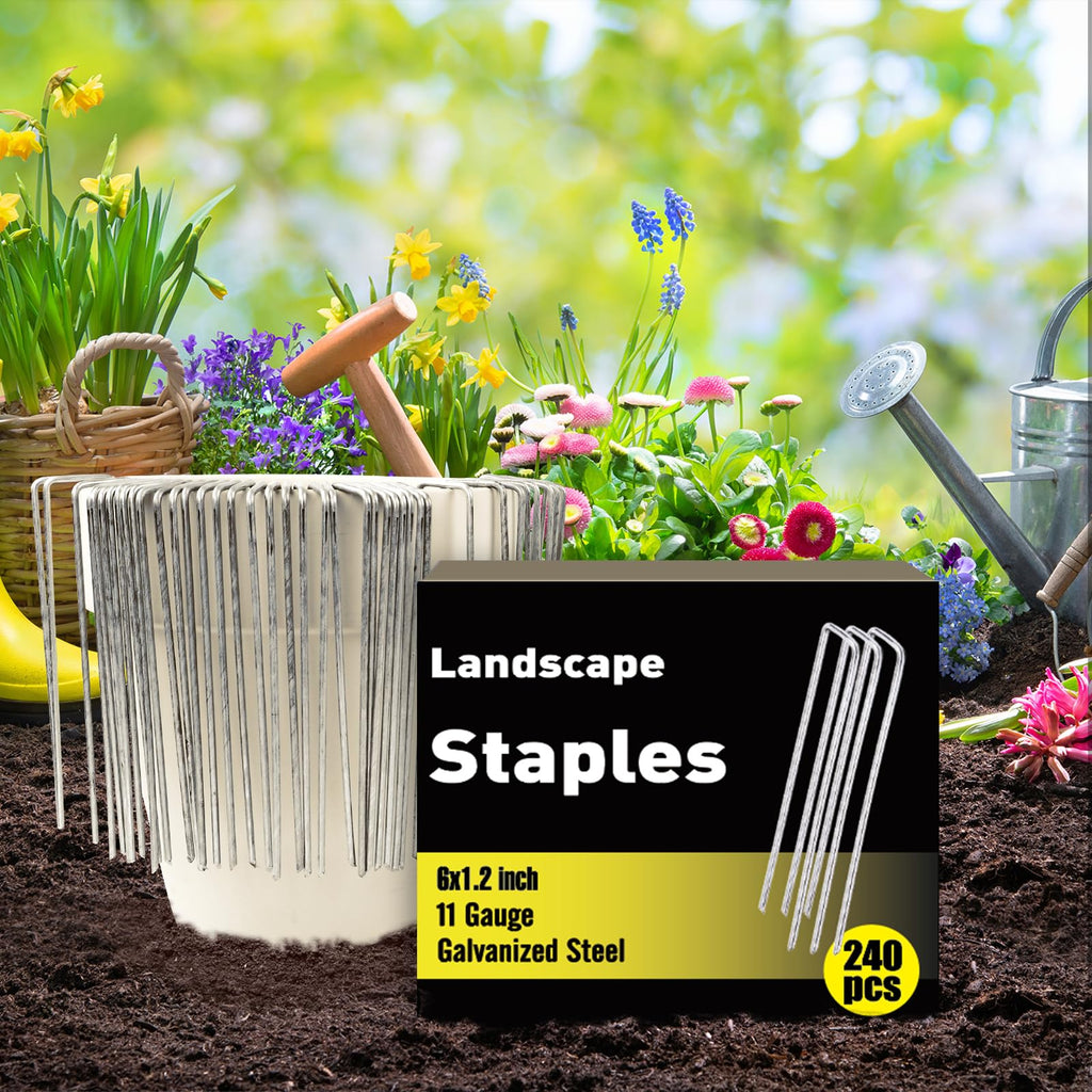 HongWay 240 Pack Landscape Staples 6 Inch, Galvanized Garden Stakes