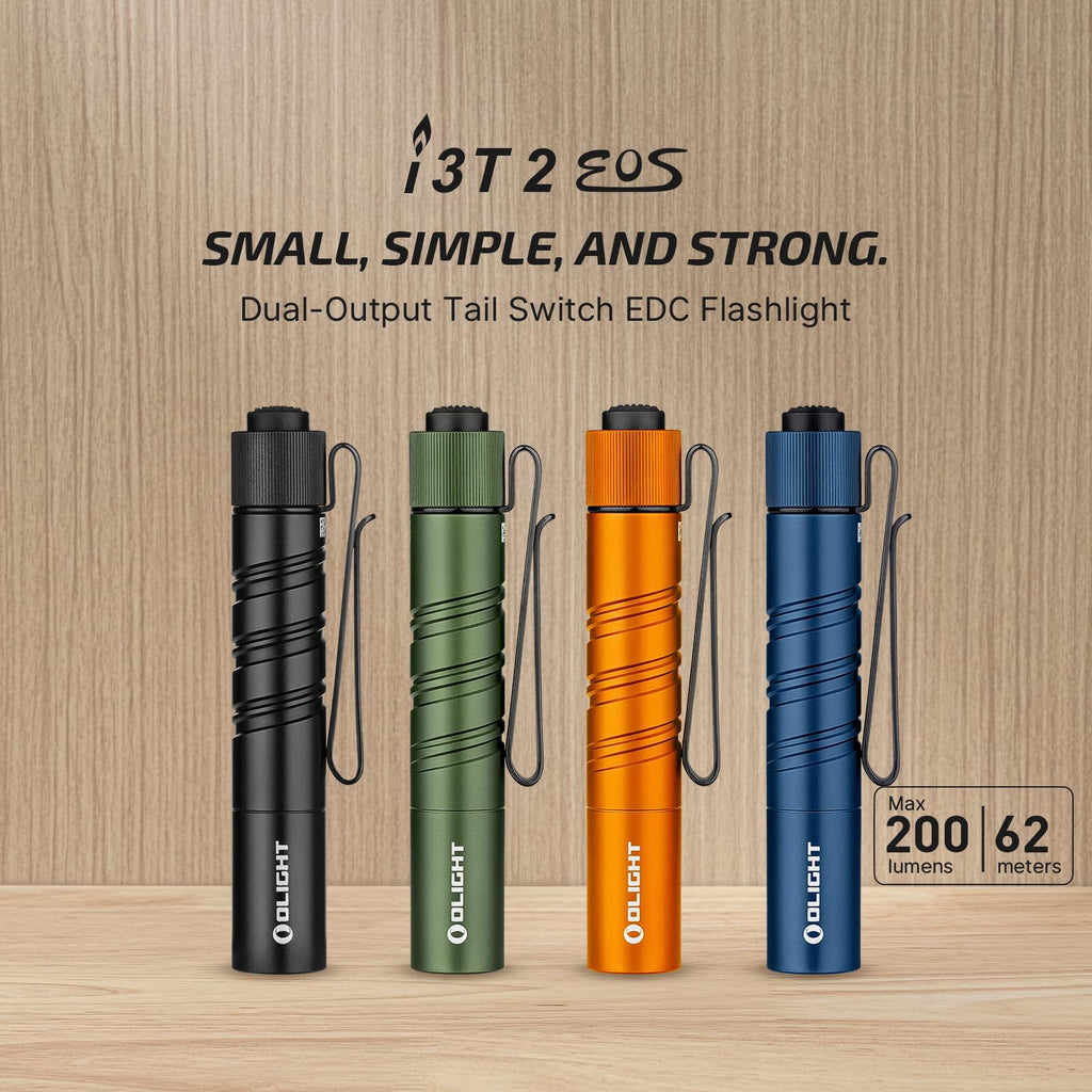 OLIGHT I3T 2 EOS Pocket EDC Flashlight, 200 Lumens Compact Bright Handheld Flash Lights, Dual-Output Tail Switch with AAA Battery and Two-Way Pocket Clip for Camping and Hiking (Black)