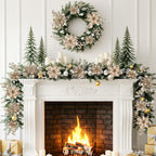 N&T NIETING 24 Pcs Christmas Poinsettia Artificial Flowers & Glitter Berries Stems Kit Christmas Floral Picks Christmas Tree Garland Wreath Filler Ornaments for Home Party Xmas Decor, Champagne Gold
