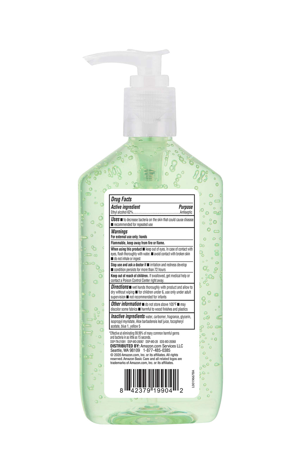 Amazon Basic Care Hand Sanitizer with Aloe Vera, 62% Ethyl Alcohol, Vitamin E Enriched, 12 fl oz, Pack of 6