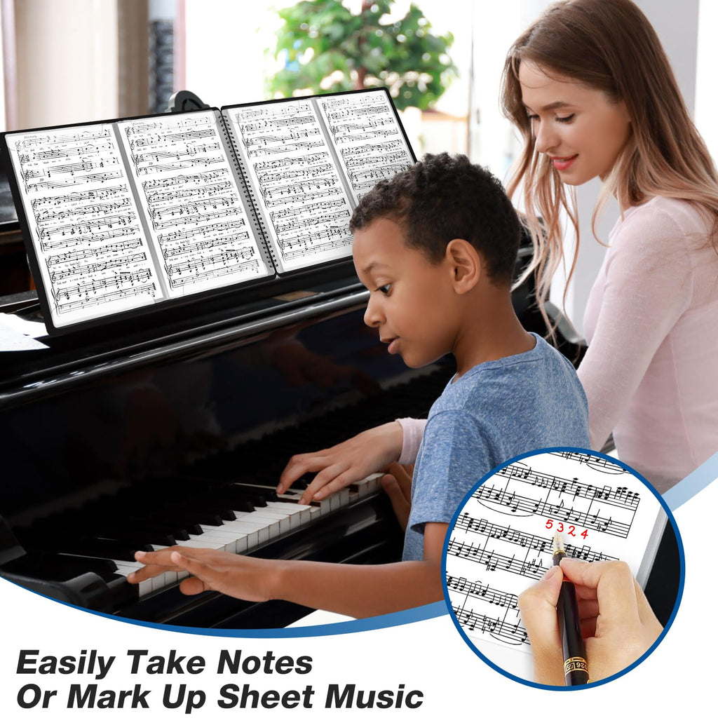 Sheet Music Folder 4 Pages Expand Piano Sheet Music Binder 30 Sleeves 60 Pages A4 Size Black Double Side Writable Choir Folder for Marching Band Piano Fits Letter Size (8.5x11in/216mmx279mm)