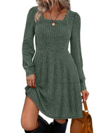 Womens Dresses Fall Fashion Square Neck Christmas Long Sleeve Spring Maternity Statement Holiday Dress with Pockets Winter Clothing Cowboy Chic 2026 Green M