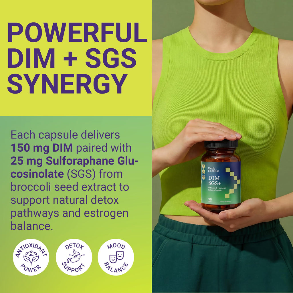 Uncle Scientist DIM SGS+ Supplement 150mg for Women & Men - Supports Healthy Hormone Levels, Estrogen, Metabolism, Detox - Pomegranate & Broccoli Seed, 90 Capsules (90 Day Supply)