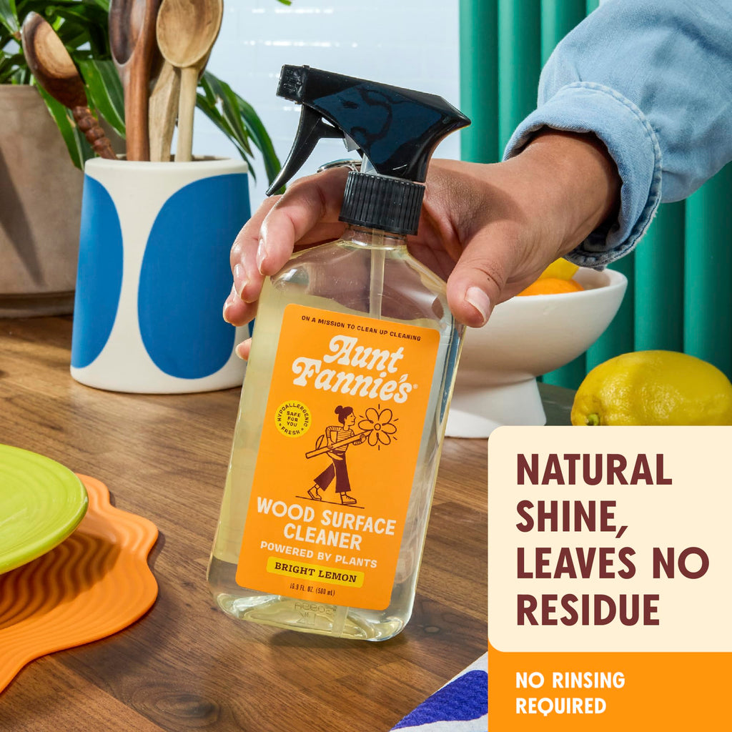 Aunt Fannie's All Purpose Wood Spray Cleaner, No-Wax Formula, Perfect for Wood Tables, Walls, Counters & Shelves, 16.9 Ounces, Lemon Scent (Pack of 3)