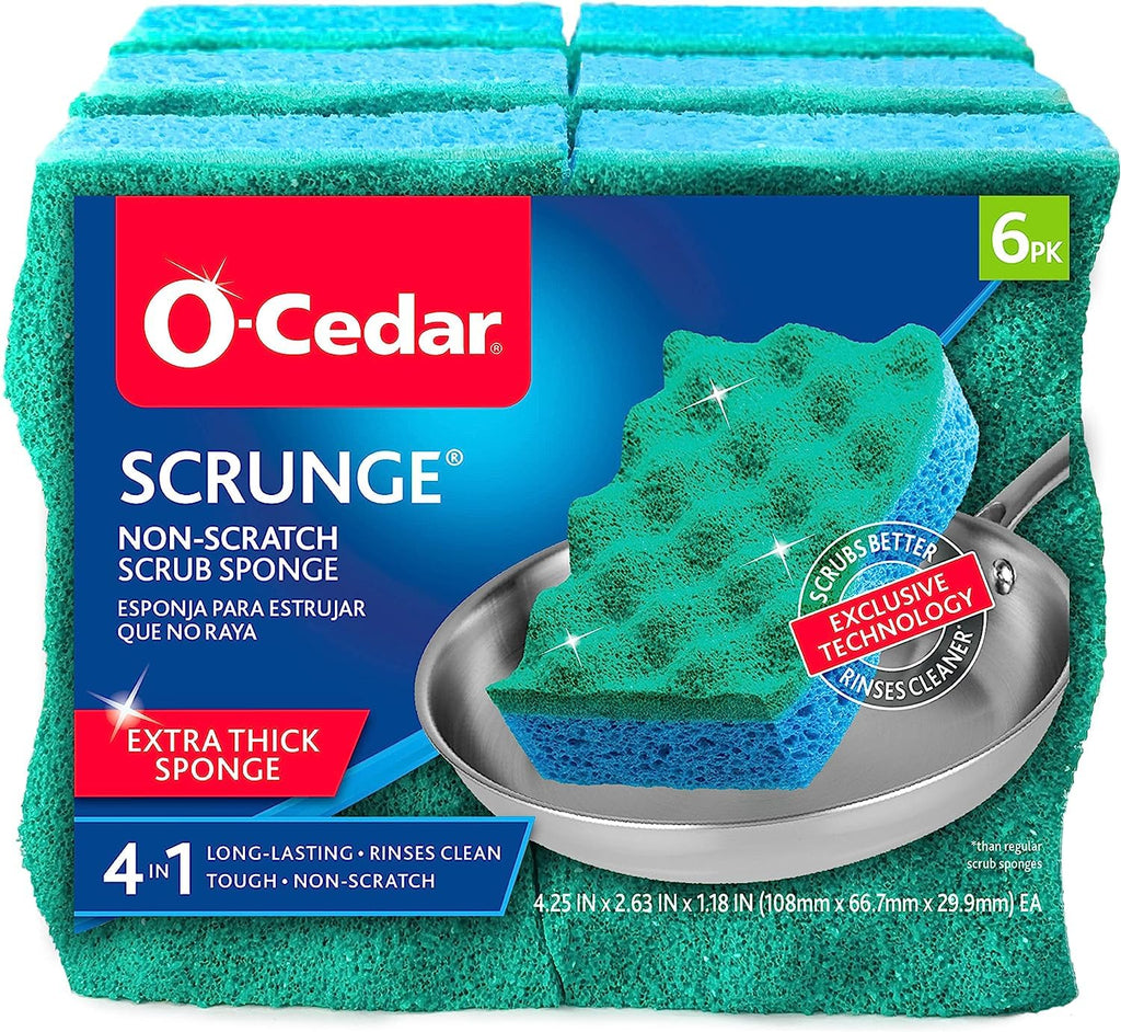 O-Cedar Multi-Use Scrunge Scrub Sponge (6 CT) with Playtex Living Reuseable Rubber Cleaning Gloves (Medium, 3 Pairs)