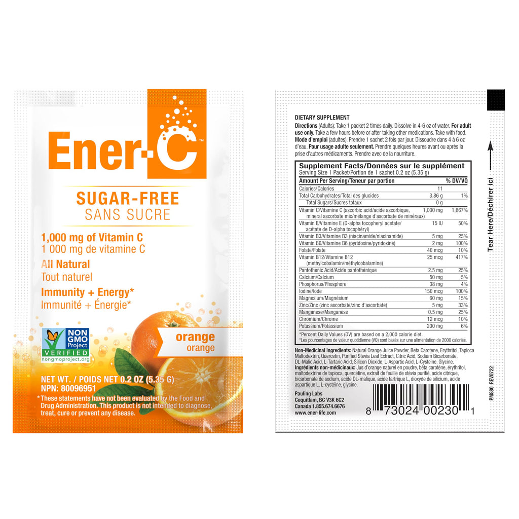 Ener-C Sugar Free Multivitamin Drink Mix - Vitamin Powder for Water, Electrolytes Powder No Sugar, Hydration Boost Packets, Zero Sugar, Vitamin C & B12 Supplement Liquid Mix - Orange, 60 Count