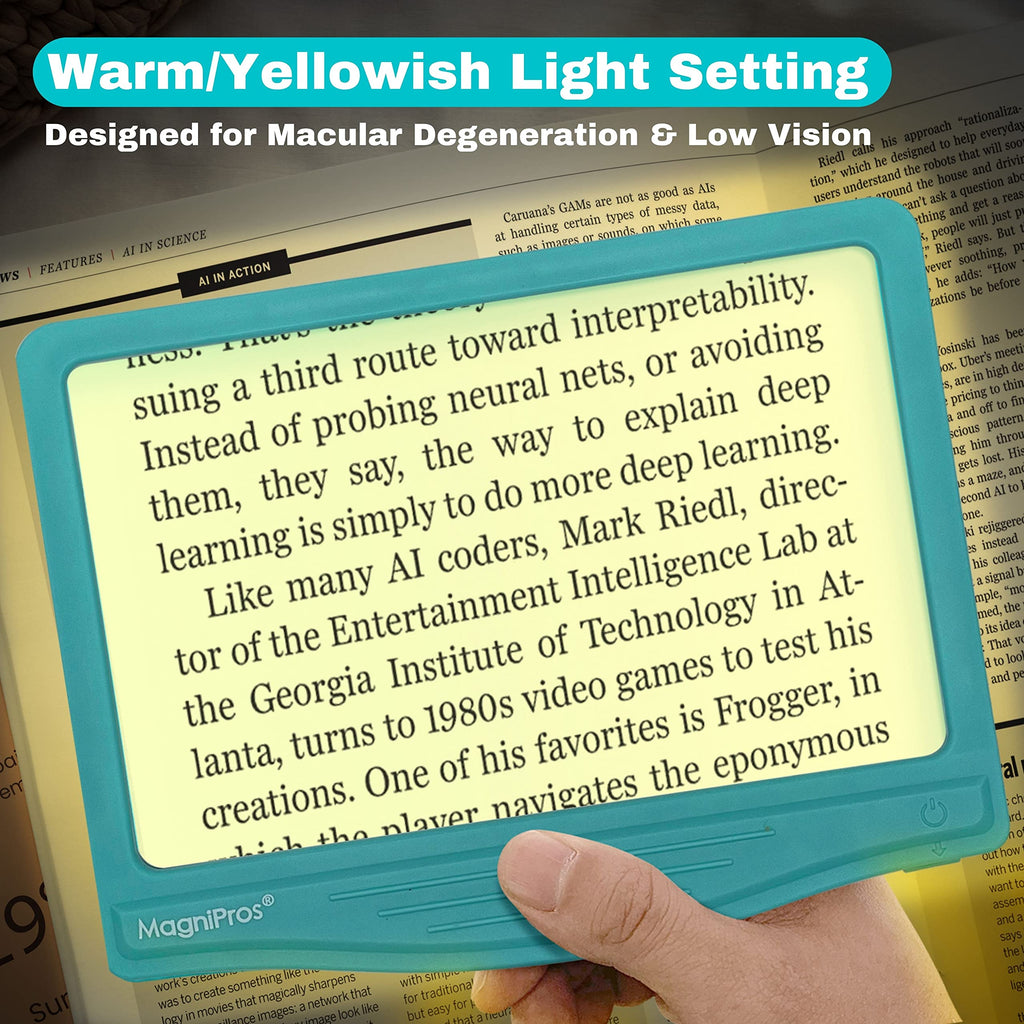 MAGNIPROS Patented 5X Large LED Page Magnifier for Reading | Eye Caring 3 Color Light Modes & Anti-Glare Lens to Reduce Eye Strain-Perfect for Small Prints, Aging Eyes, Low Vision and Seniors