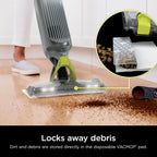 Shark VACMOP Cordless Hard Floor Cleaner, Vacuum and Spray Mop, Powerful Suction, Lightweight, LED Headlights, Includes 4 Disposable Pads, 12oz Multi-Surface Cleaning Solution, Gray, VM252