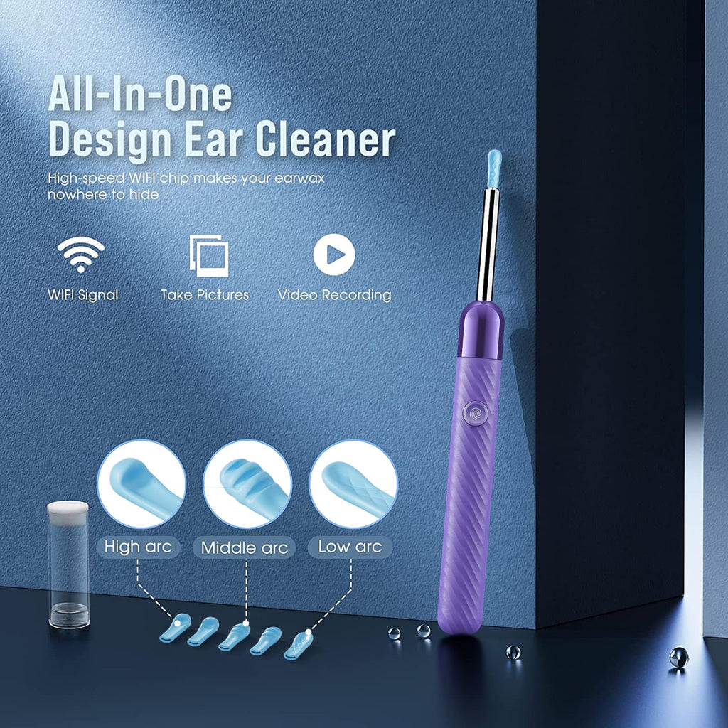 LEIPUT Ear Wax Removal Tool - Ear Cleaner with 1080P Camera - Ear Canal Cleaner - Ear Cleaning Kit with 6 Ear Spoon - Ear Camera for iOS & Android - Birthday Gifts for Women - Purple