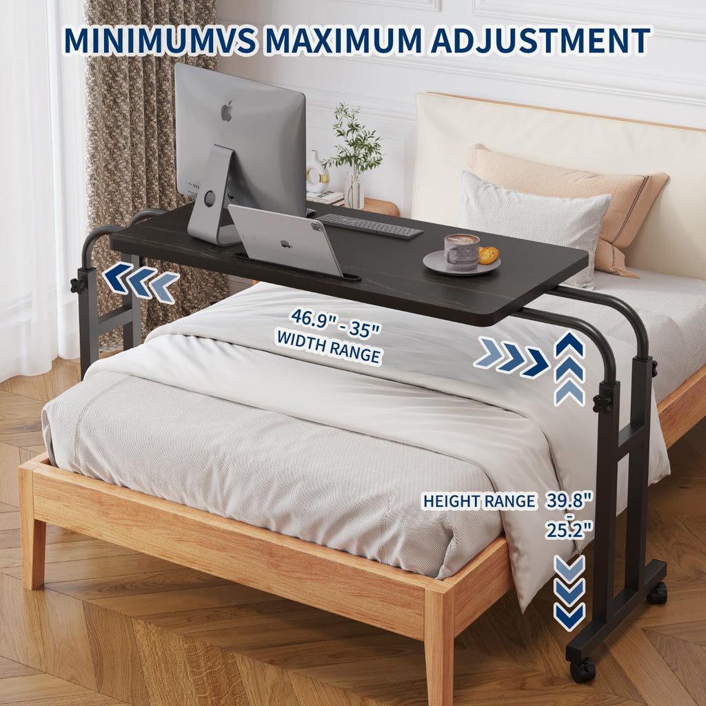 TigerDad Mobile Over The Bed Recliner Table - Adjustable Height & Length, Stable Laptop Tray Chair Table with Wheels for Kids & Adults