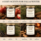 Fall and Winter Scented Candles, 4-Pack Soy Wax Gift Set, 28 oz Total