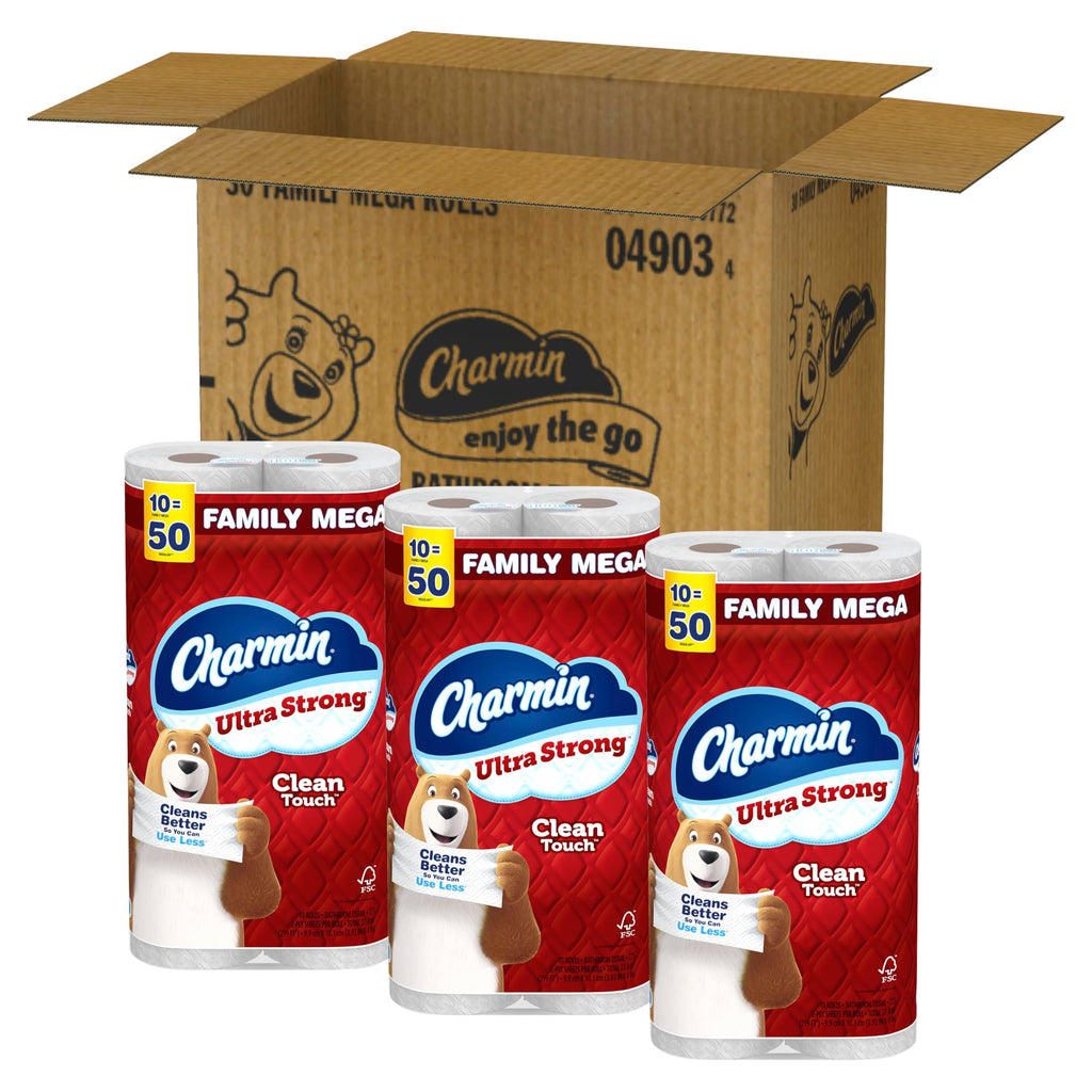 Charmin Ultra Strong Clean Touch 2-Ply Toilet Paper, 18 Family Mega Rolls = 90 Regular Rolls, White