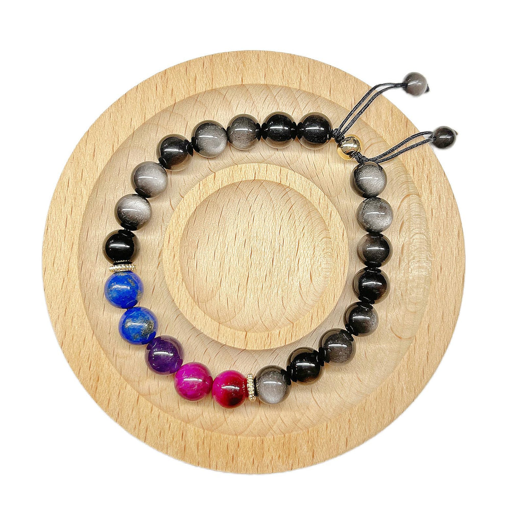 MEPLUM Pride Bracelets, BI Bisexual Pride Bracelet for BI Bisexual Stuff Accessories Decoration Present (Real Natural Stone, Adjustable Size)