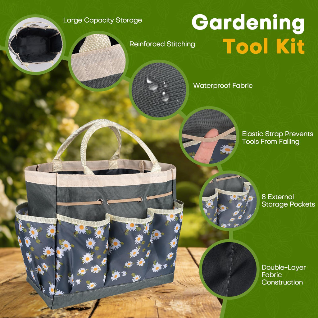 62-Piece Heavy-Duty Garden Tool Set, Complete Garden Tool Kit with Stainless Steel Shovel, Repotting Mat, Pruning Shear&Durable Gardening Tool Bag, Gardening Gift Set—Ideal Gift for Women/Men/Beginner